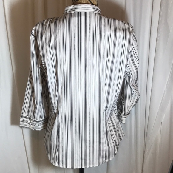 DCC White Black Striped Stretch No-Iron Blouse L - Picture 3 of 7